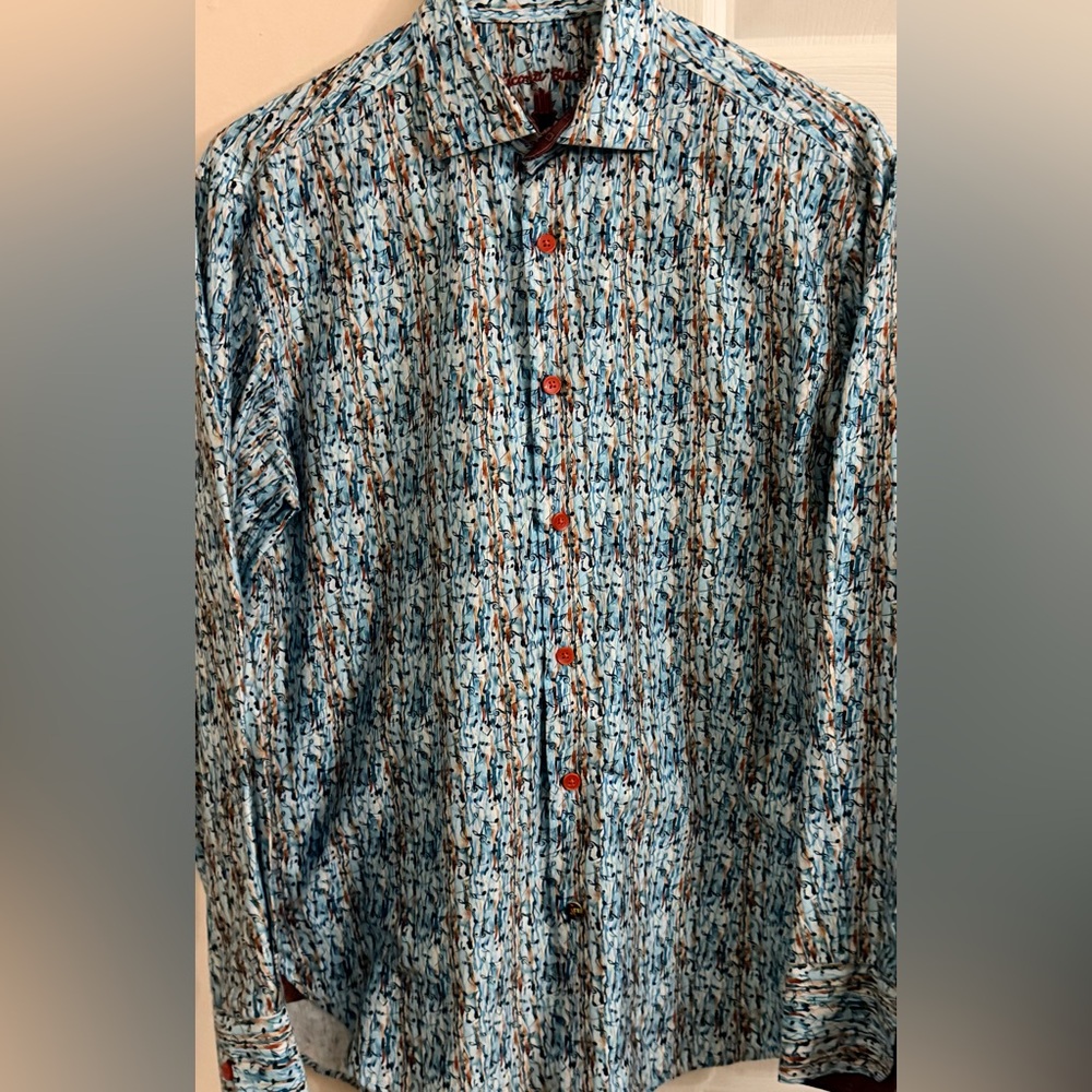 Luchiano Visconti Black White Colorful Music Notes Button Down Shirt Small‎